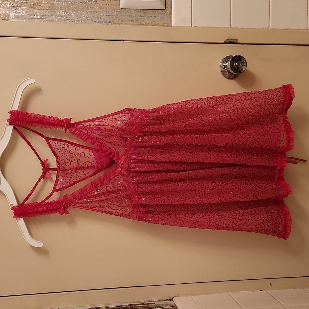 Victoria's Secret Sexy Little Things Hot Pink Sequin BabyDoll Medium